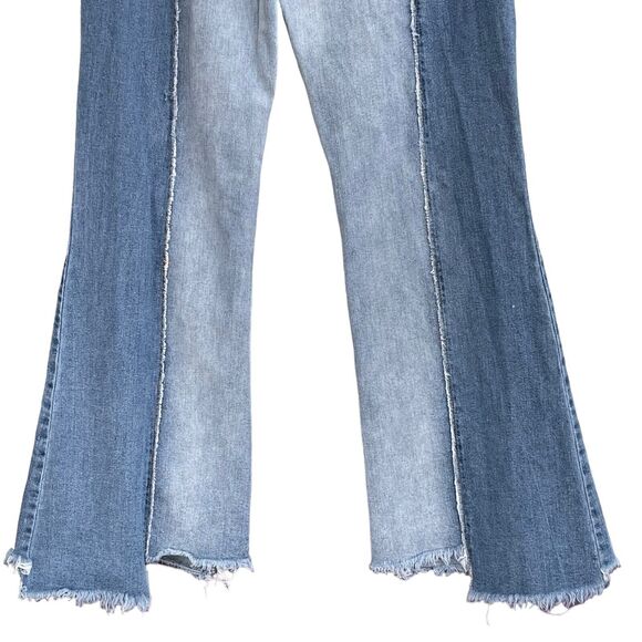 Rue21 JRs SZ 3 Festival Flare Jeans Hi-Rise Distressed Frayed Hems Two-Tone Boho - Picture 5 of 10